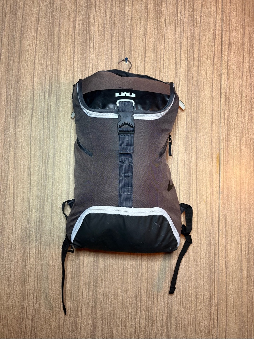 Nike Gray and Black Roll-Top Backpack with White Trim